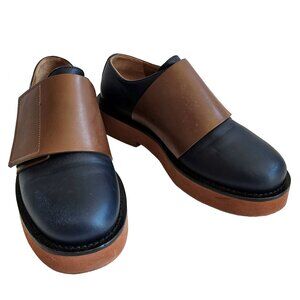 MARNI NAVY/BROWN FRONT FLAP LEATHER SHOES (36)